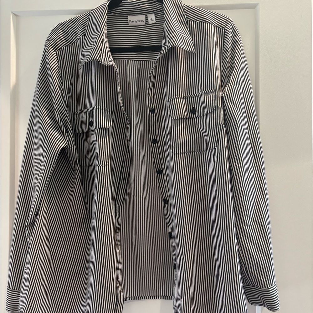 Black and White Striped Button-Up Shirt